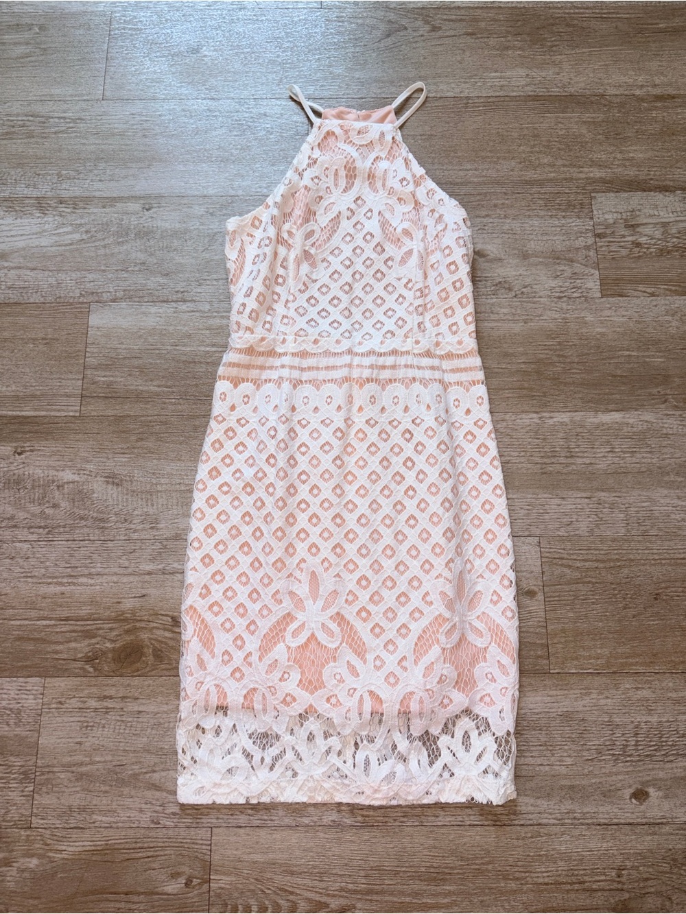 Lulu's Blush Pink Lace Halter Mini Dress